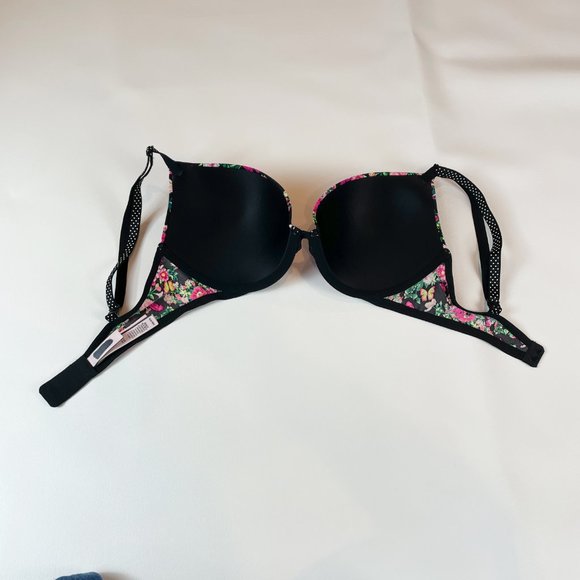 NWOT Victoria's Secret Bra 34D Push-Up Black Floral Polka Dot B982 - Picture 4 of 8